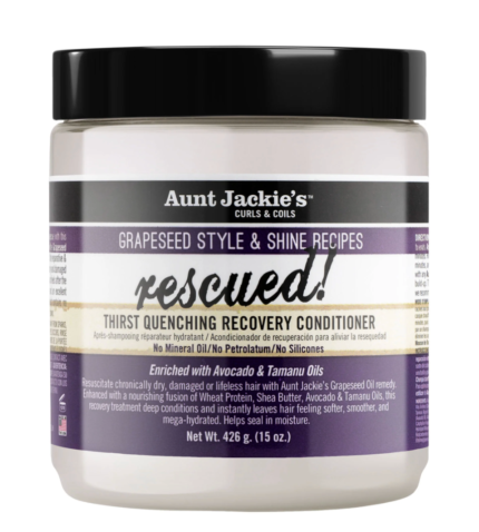 Aunt Jackie's Grapeseed Style and Shine Recipes Rescued Thirst Quenching Hair Recovery Conditioner Repair Treatment, Seals in Moisture
